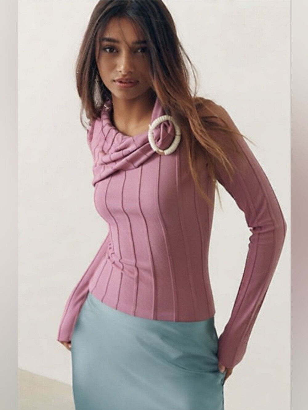 NWT NICHOLAS Aglaia REVOLVE Ribbed  Drop Shoulder Top-Mauve Pink
